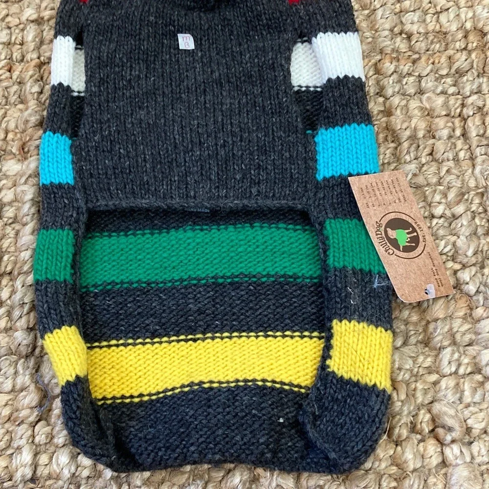 Chilly Dog Hand Knit‎ Wool Dog Sweater Colorful Stripes Pullover Medium NWT